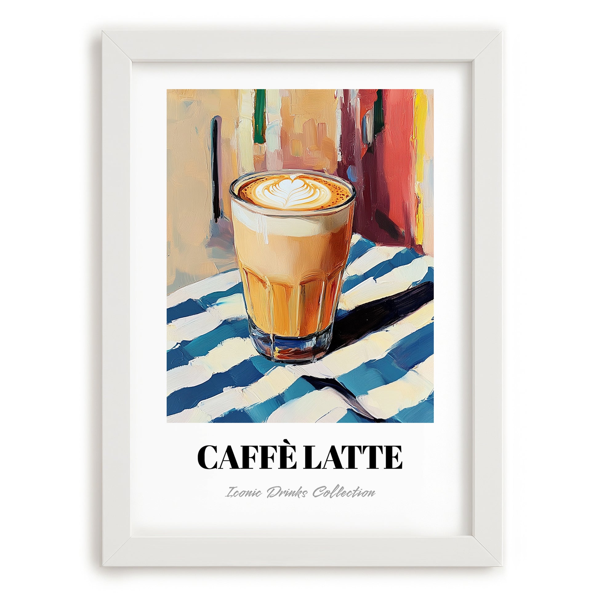 Caffè Latte – Italian Café on the Corner, Italian Coffee Still Life, placed in minimal white frame