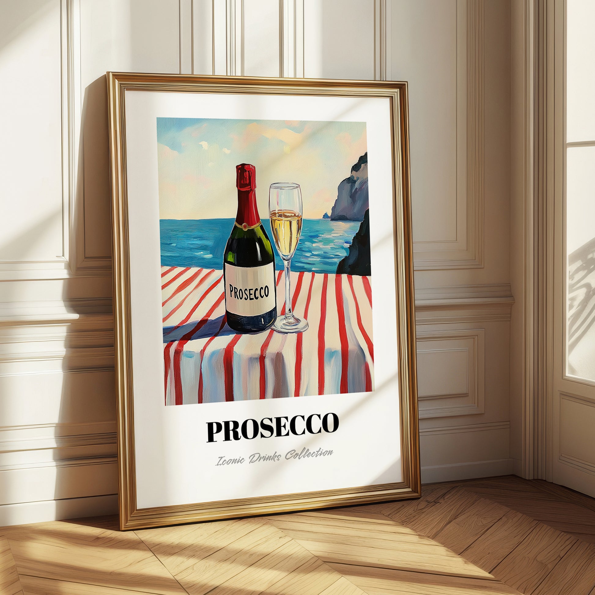 Prosecco – Italian Seaside Café Scene, Italian Wine Still Life