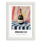 Prosecco – on Striped Tablecloth, Italian Wine Illustration, placed in minimal white frame