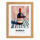 Barolo – on Striped Tablecloth, Italian Wine Wall Decor, set in oak frame