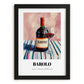 Barolo – on Striped Tablecloth, Italian Wine Wall Decor, in sleek black frame