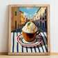 Affogato – Italian Café on the Corner, Italian Food Wall Poster, no-text version framed in wood