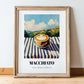 Macchiato – Italian Hilltop Table Scene, Italian Coffee Painting, in wooden frame leaning on the floor