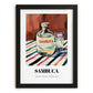 Sambuca – on Striped Tablecloth, Italian Spirit Wall Decor, in sleek black frame