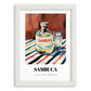 Sambuca – on Striped Tablecloth, Italian Spirit Wall Decor, placed in minimal white frame