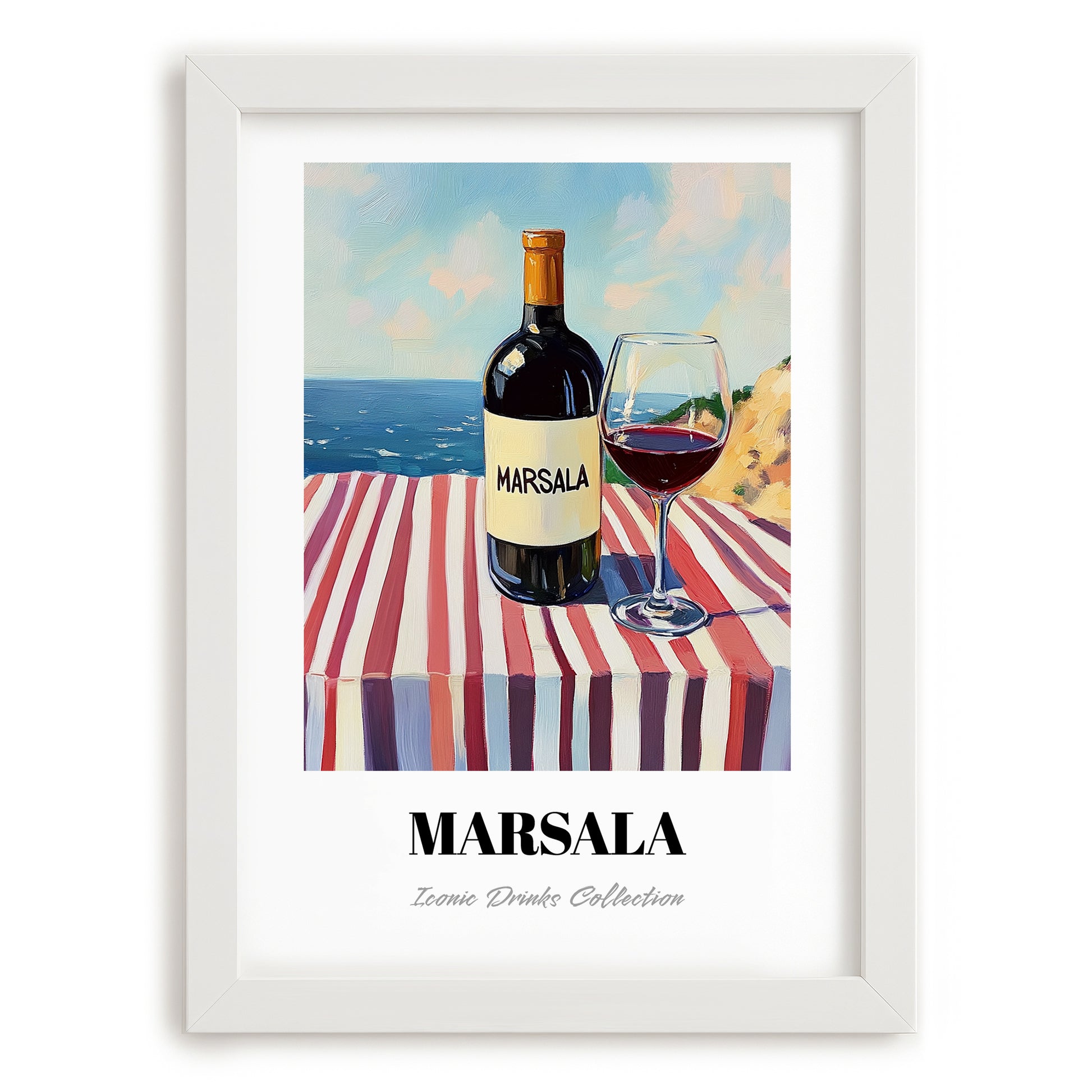 Marsala – Italian Seaside Scene, Italian Wine Poster, placed in minimal white frame
