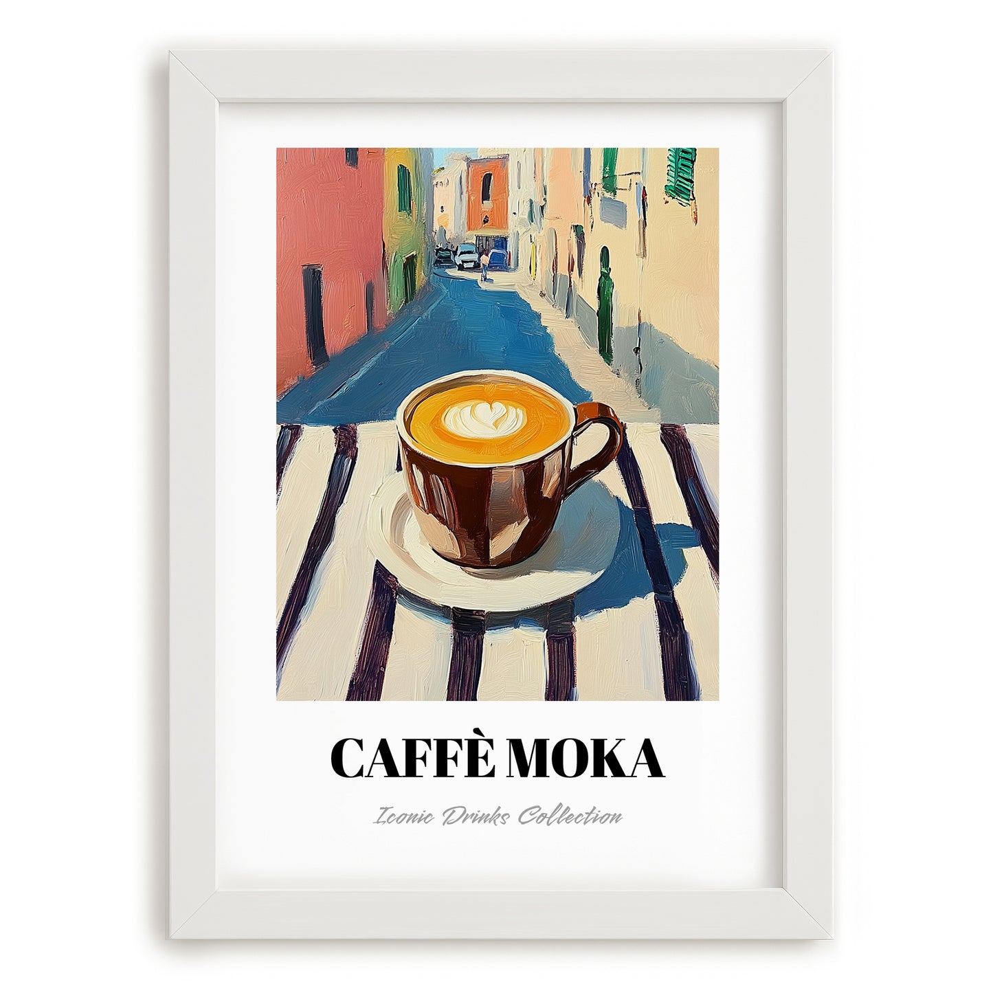Caffè Moka – Italian Outdoor Café Scene, Italian Coffee Still Life, placed in minimal white frame