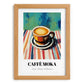 Caffè Moka – on Striped Tablecloth, Italian Coffee Illustration, set in oak frame