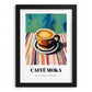 Caffè Moka – on Striped Tablecloth, Italian Coffee Illustration, in sleek black frame