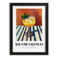 Agua De Valencia – on Striped Tablecloth, Spanish Cocktail Wall Art, in sleek black frame