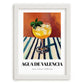 Agua De Valencia – on Striped Tablecloth, Spanish Cocktail Wall Art, placed in minimal white frame