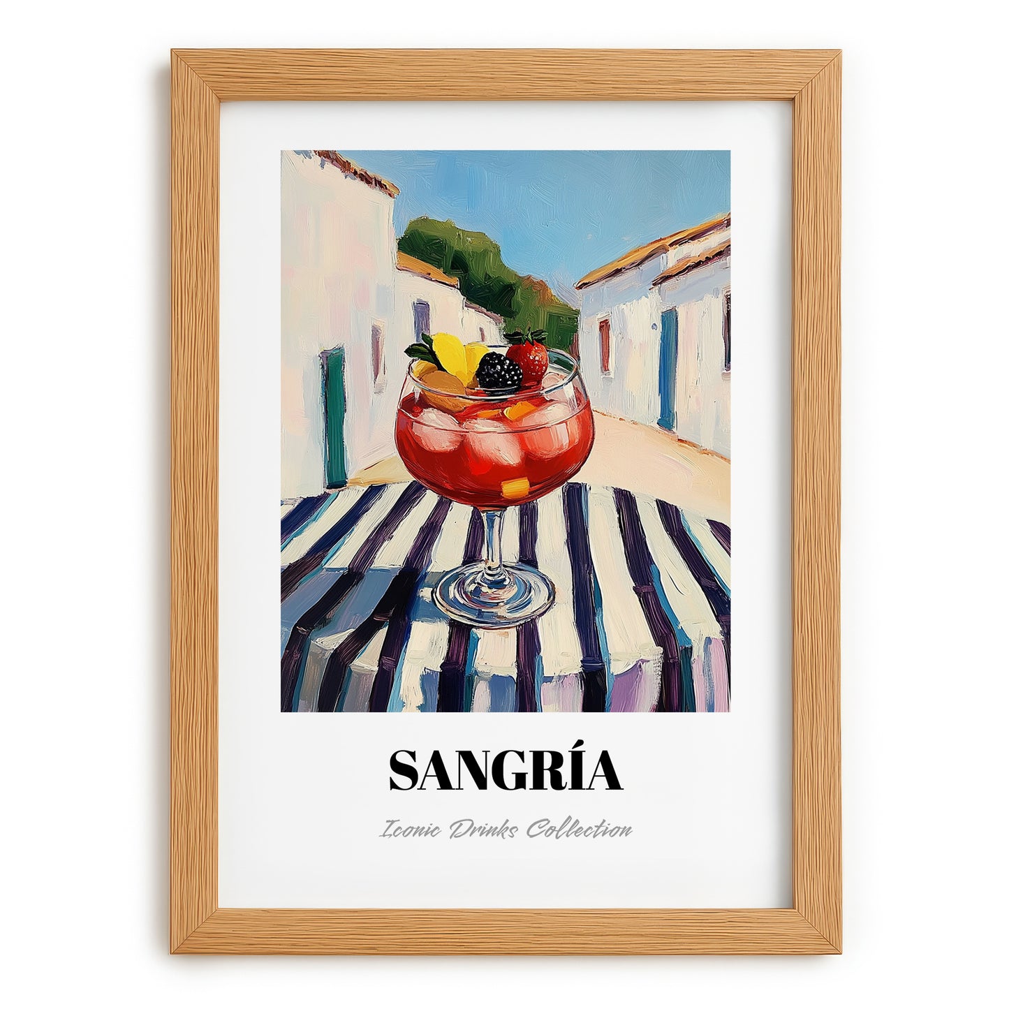 Sangría – Spanish Urban Café Scene, Spanish Cocktail Painting, set in oak frame