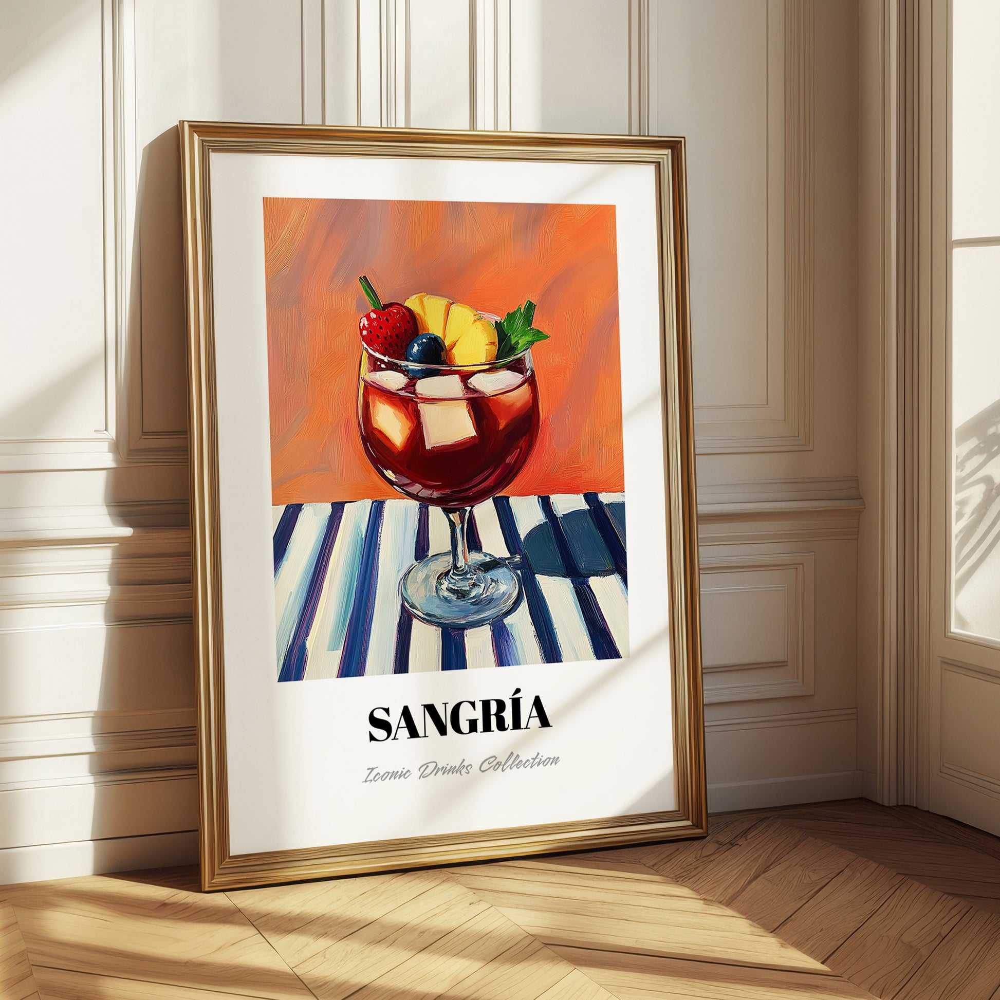 Sangría – on Striped Tablecloth, Spanish Cocktail Illustration