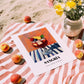 Sangría – on Striped Tablecloth, Spanish Cocktail Illustration, unframed on coastal sand