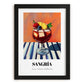 Sangría – on Striped Tablecloth, Spanish Cocktail Illustration, in sleek black frame