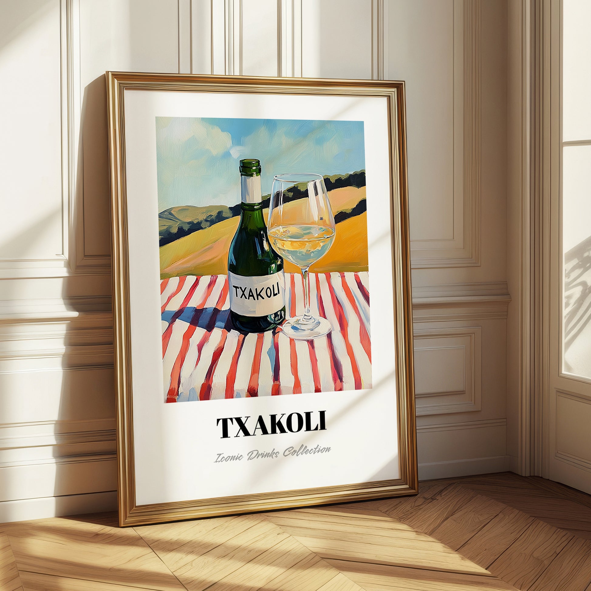 Txakoli – Spanish Hilltop Table Scene, Spanish Wine Wall Decor