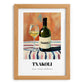 Txakoli – on Striped Tablecloth, Spanish Wine Still Life, set in oak frame