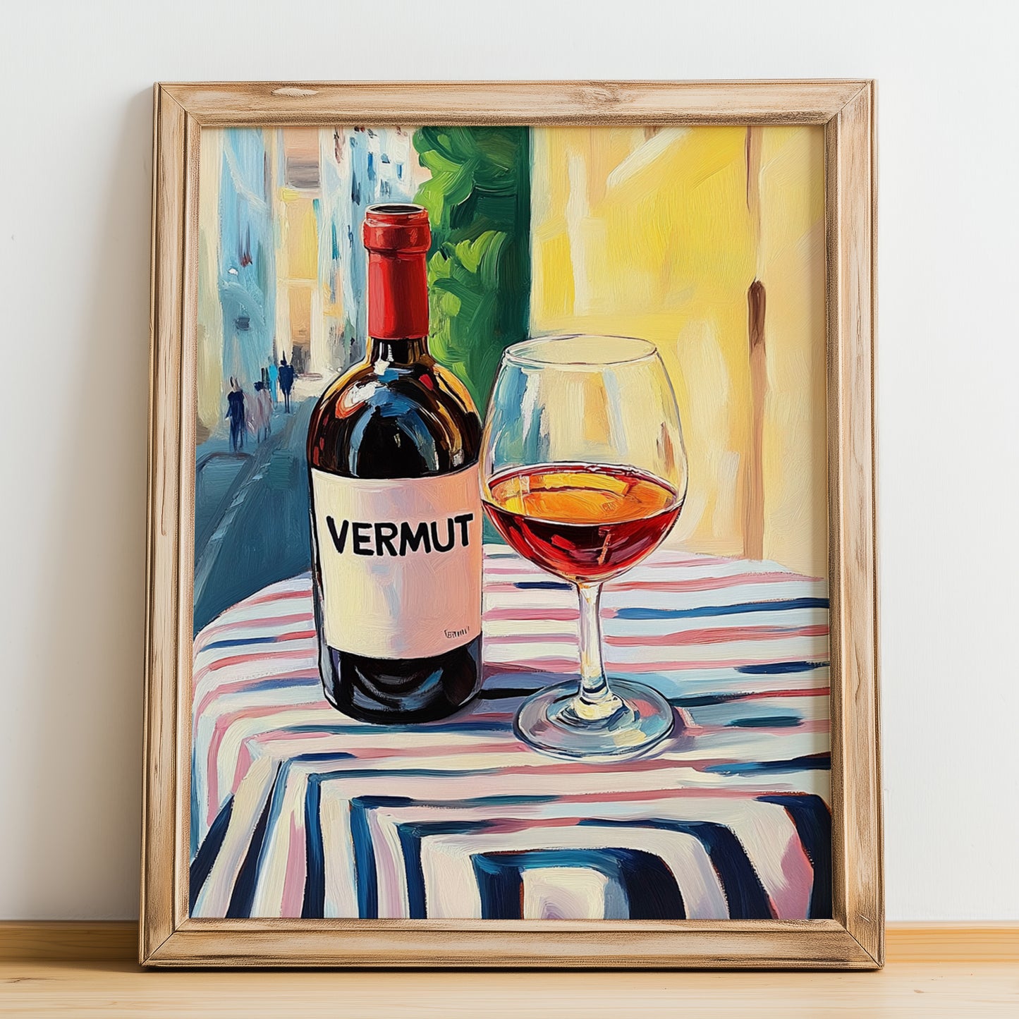 Vermut – Spanish Urban Café Scene, Spanish Wine Still Life, no-text version framed in wood