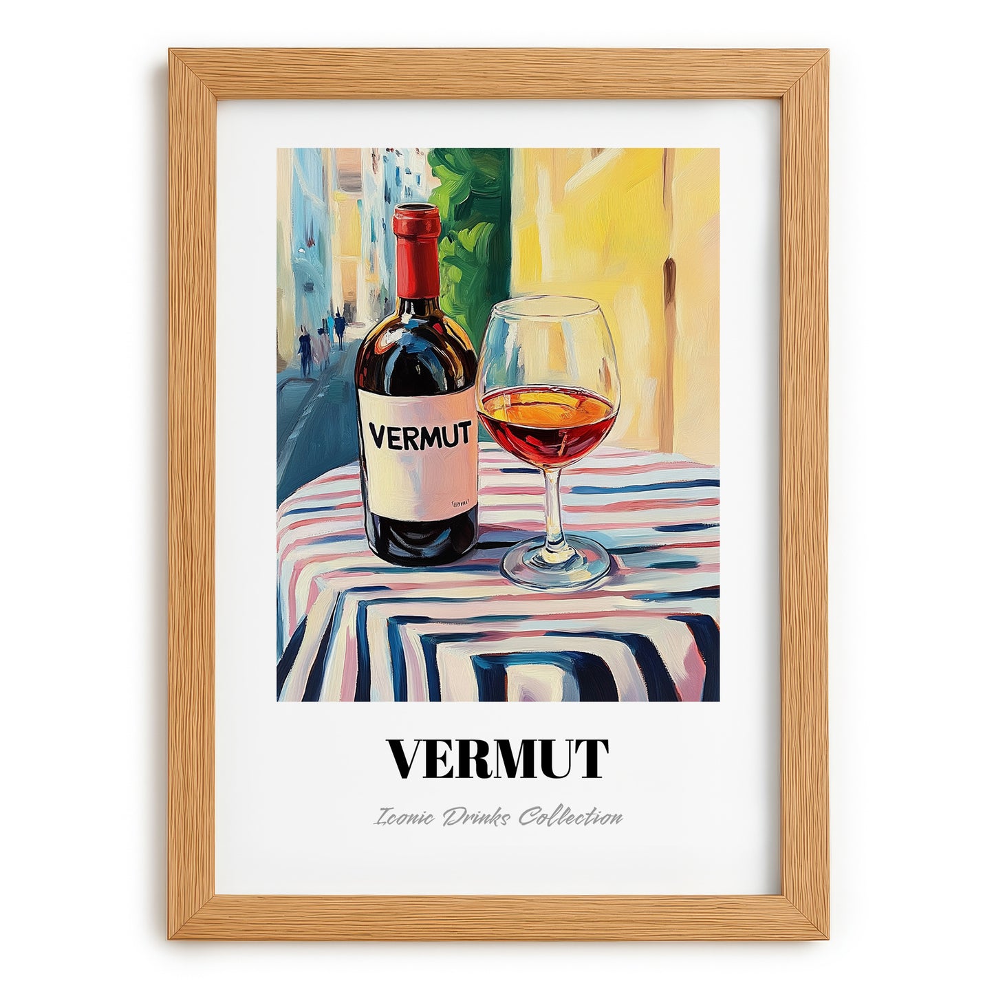 Vermut – Spanish Urban Café Scene, Spanish Wine Still Life, set in oak frame