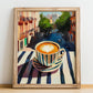 Café Con Leche – Spanish Outdoor Café Scene, Spanish Coffee Wall Decor, no-text version framed in wood