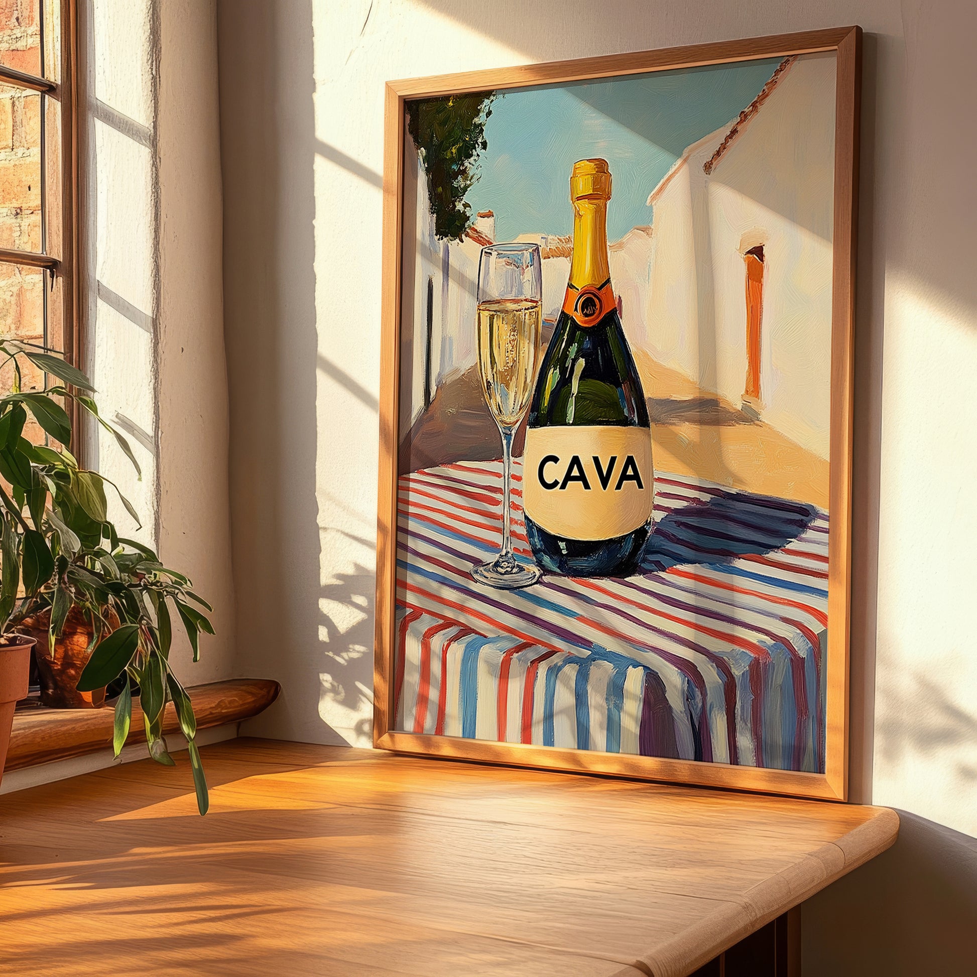 Cava – Spanish Urban Café Scene, Spanish Wine Print, clean layout with no caption
