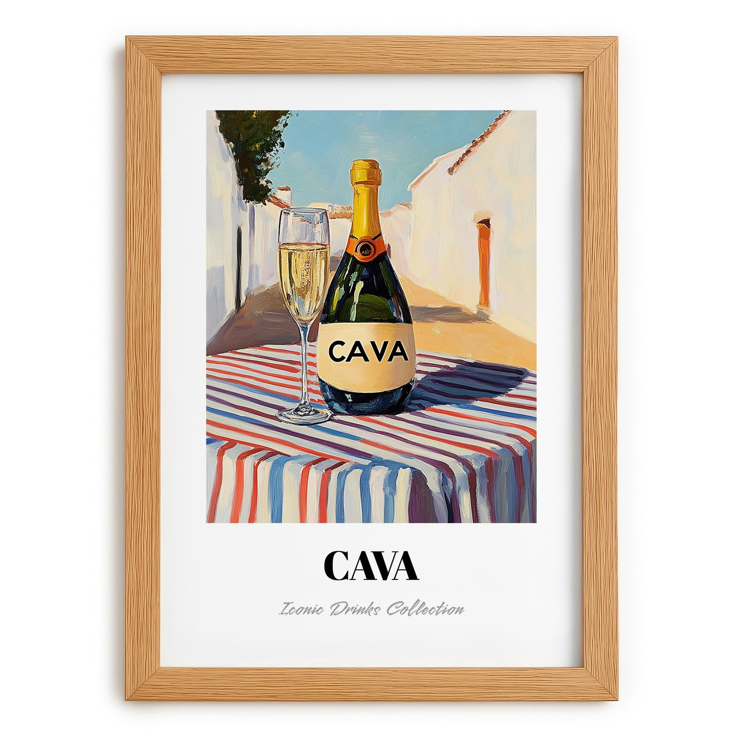 Cava – Spanish Urban Café Scene, Spanish Wine Print, set in oak frame