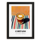 Cortado – on Striped Tablecloth, Spanish Coffee Wall Decor, in sleek black frame