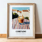 Cortado – Spanish Street Café Scene, Spanish Coffee Art, in wooden frame leaning on the floor