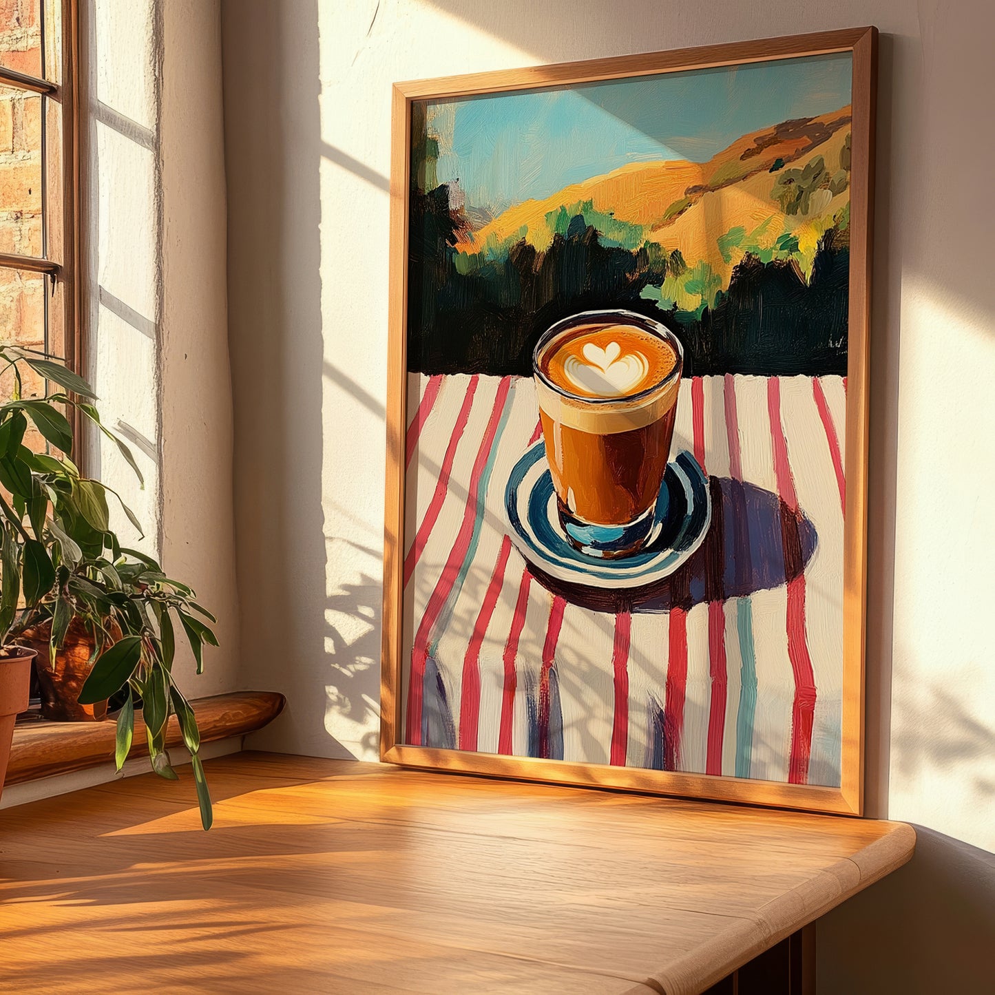 Cortado – Spanish Hilltop Table Scene, Spanish Coffee Wall Decor, clean layout with no caption
