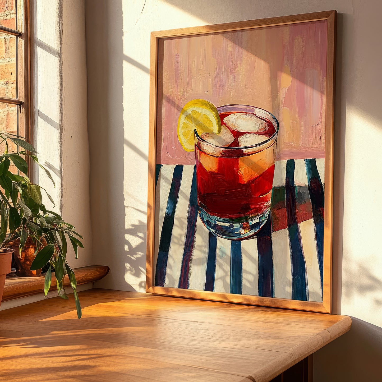 Tinto De Verano – on Striped Tablecloth, Spanish Cocktail Poster, clean layout with no caption