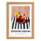 Tinto De Verano – on Striped Tablecloth, Spanish Cocktail Poster, set in oak frame