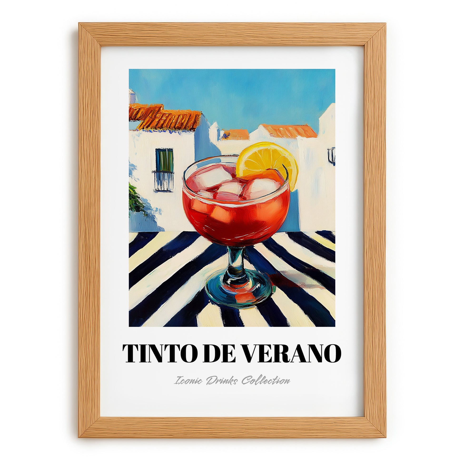 Tinto De Verano – Spanish Café on the Corner, Spanish Cocktail Illustration, set in oak frame