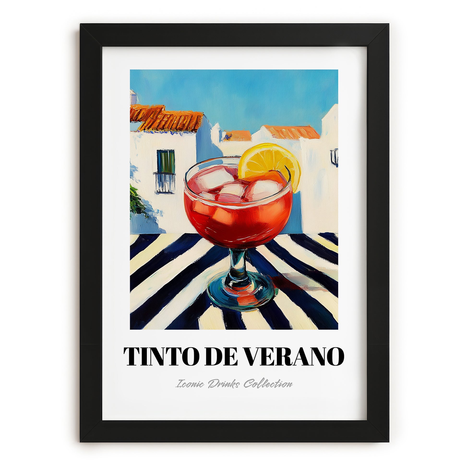 Tinto De Verano – Spanish Café on the Corner, Spanish Cocktail Illustration, in sleek black frame