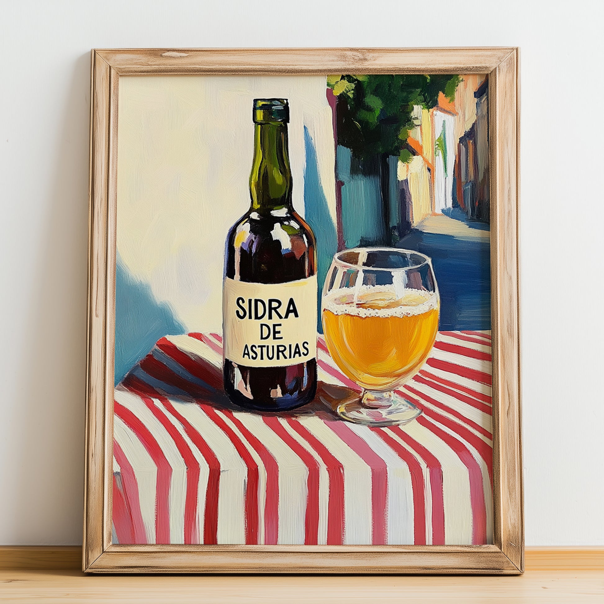 Sidra De Asturias – Spanish Urban Café Scene, Spanish Beverage, no-text version framed in wood