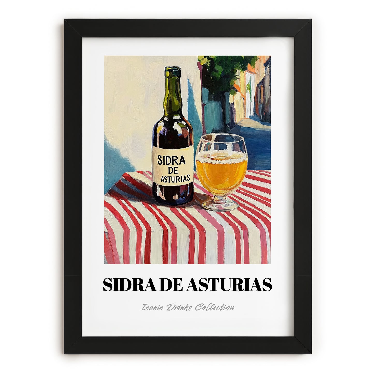 Sidra De Asturias – Spanish Urban Café Scene, Spanish Beverage, in sleek black frame