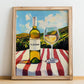 Albariño – Spanish Hilltop Table Scene, Spanish Wine Wall Art, no-text version framed in wood