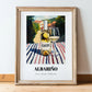 Albariño – Spanish Hillside Café View, Spanish Wine Illustration, in wooden frame leaning on the floor