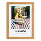 Albariño – Spanish Hillside Café View, Spanish Wine Illustration, set in oak frame