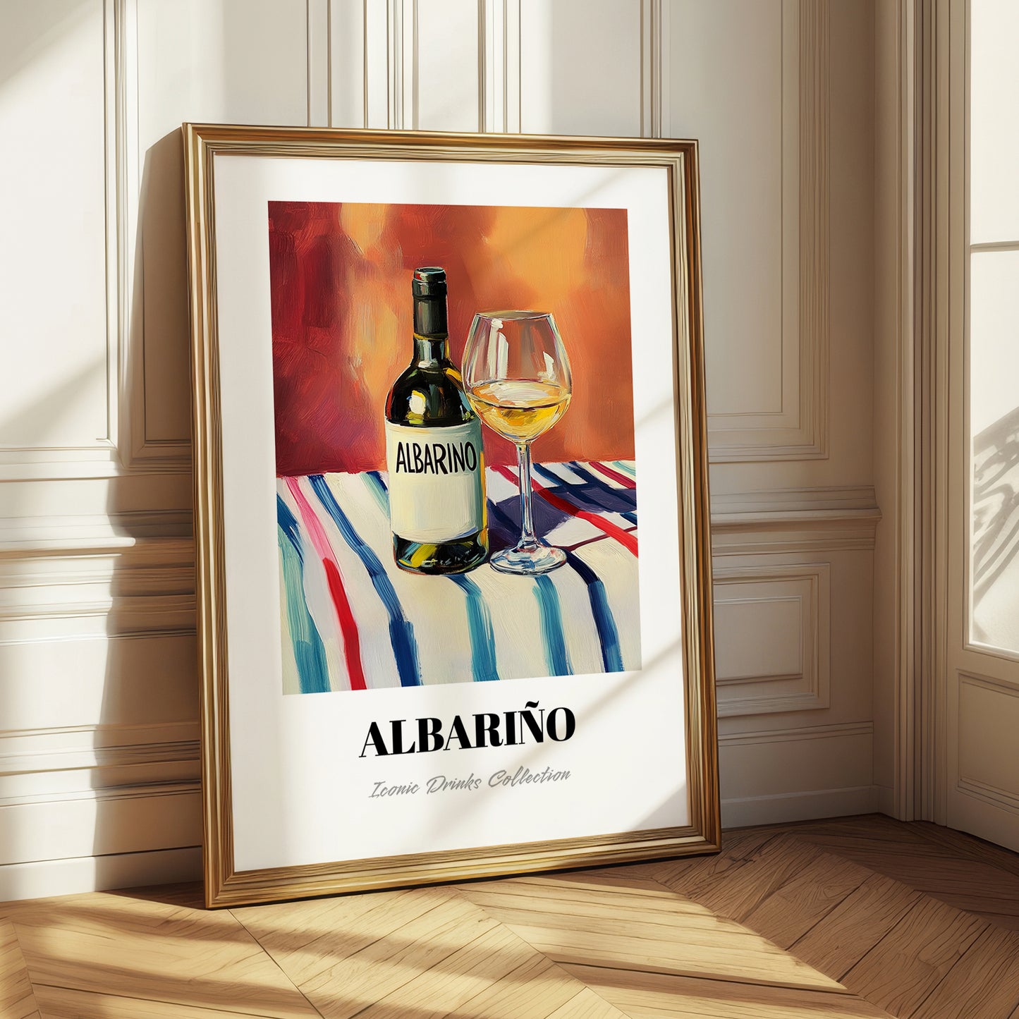 Albariño – on Striped Tablecloth, Spanish Wine Still Life