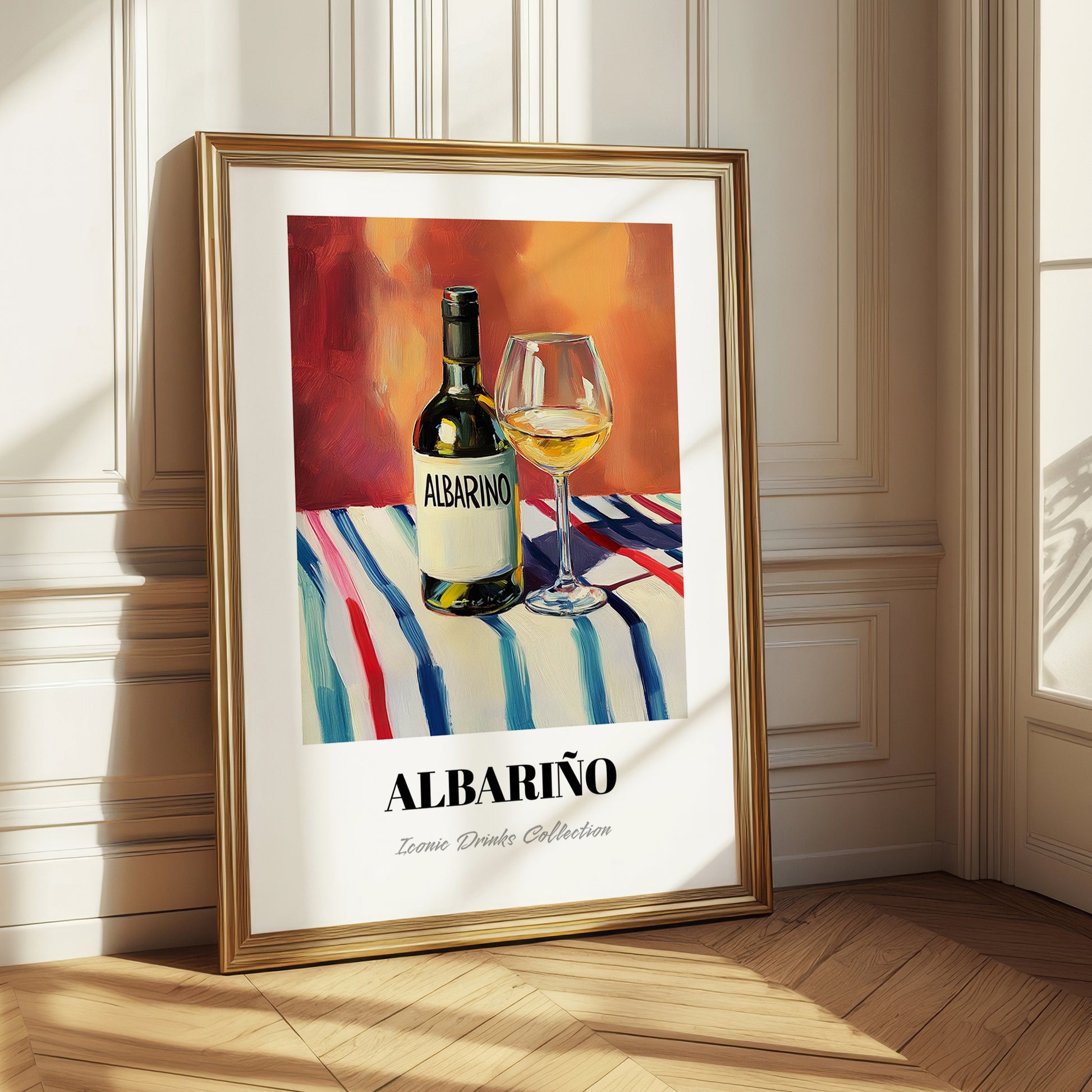 Albariño – on Striped Tablecloth, Spanish Wine Still Life