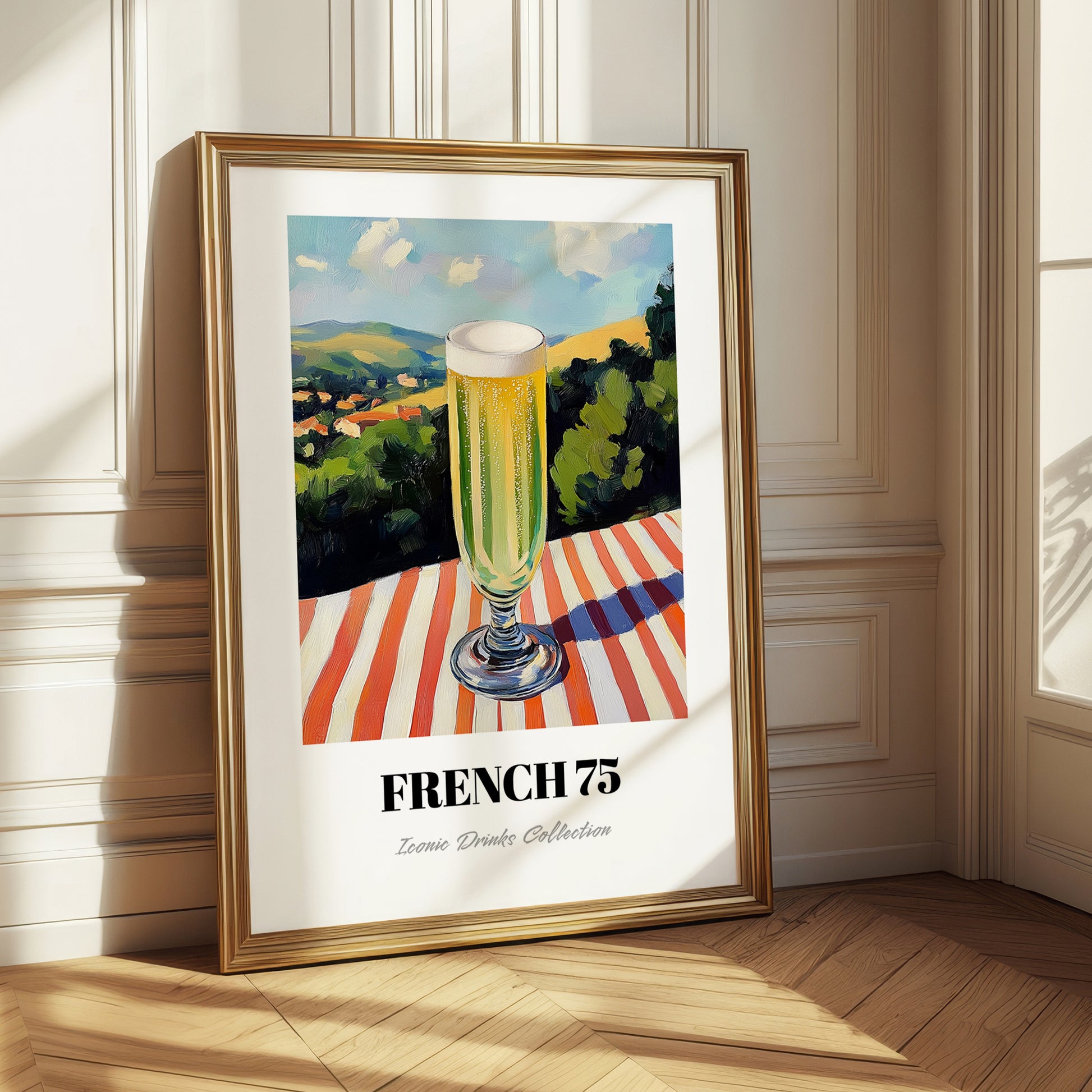 French 75 – French Hilltop Table Scene, French Cocktail Wall Decor