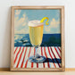 French 75 – French Seaside Scene, French Cocktail Wall Decor, no-text version framed in wood