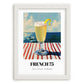 French 75 – French Seaside Scene, French Cocktail Wall Decor, placed in minimal white frame