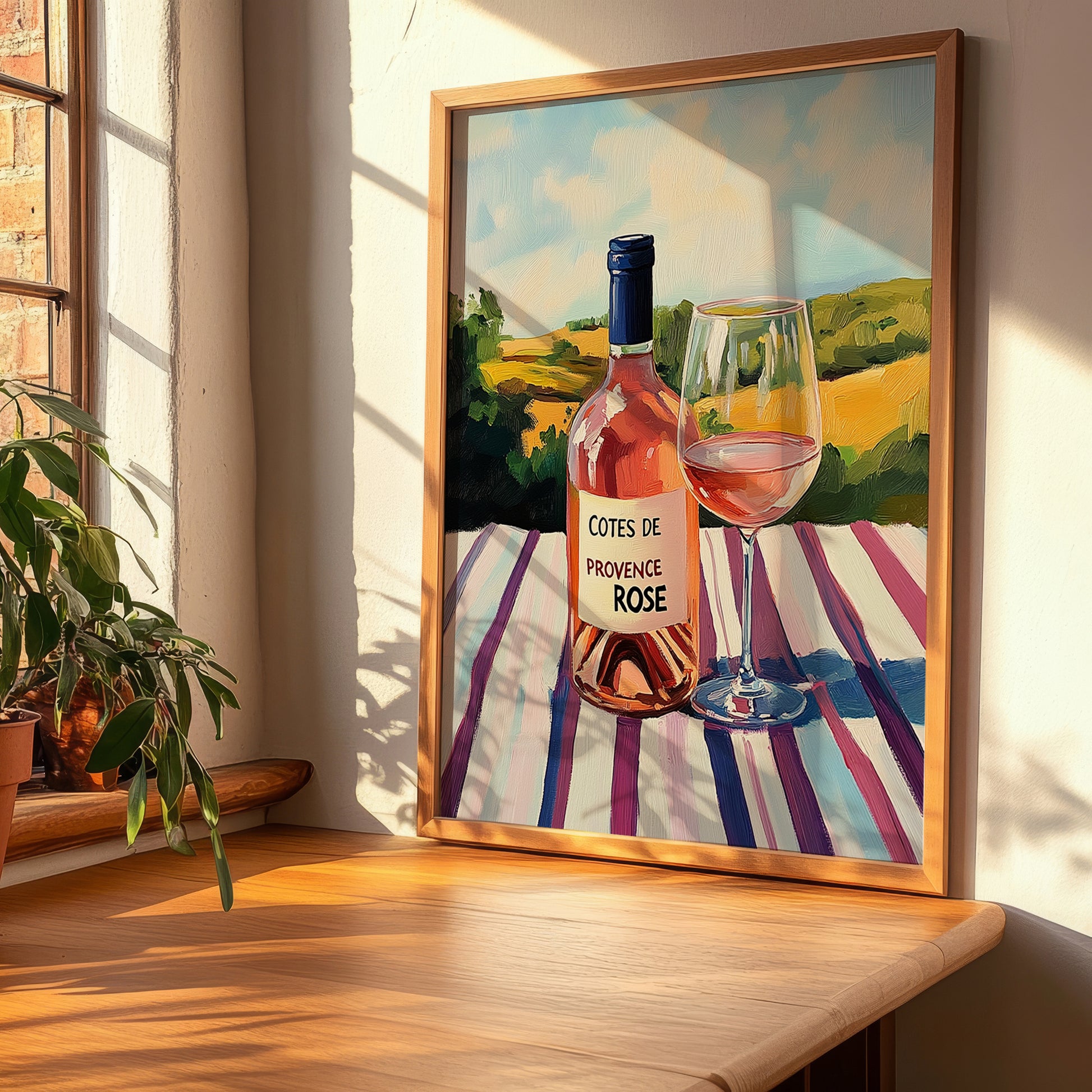 Côtes De Provence Rosé – French Hilltop Café Scene, French Wine Print, clean layout with no caption
