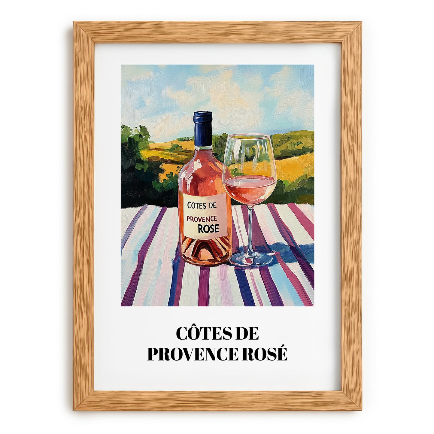 Côtes De Provence Rosé – French Hilltop Café Scene, French Wine Print, set in oak frame