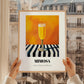 Mimosa – on Striped Tablecloth, French Cocktail Print, styled in a charming Paris street view