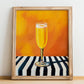 Mimosa – on Striped Tablecloth, French Cocktail Print, no-text version framed in wood