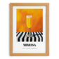 Mimosa – on Striped Tablecloth, French Cocktail Print, set in oak frame