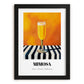 Mimosa – on Striped Tablecloth, French Cocktail Print, in sleek black frame