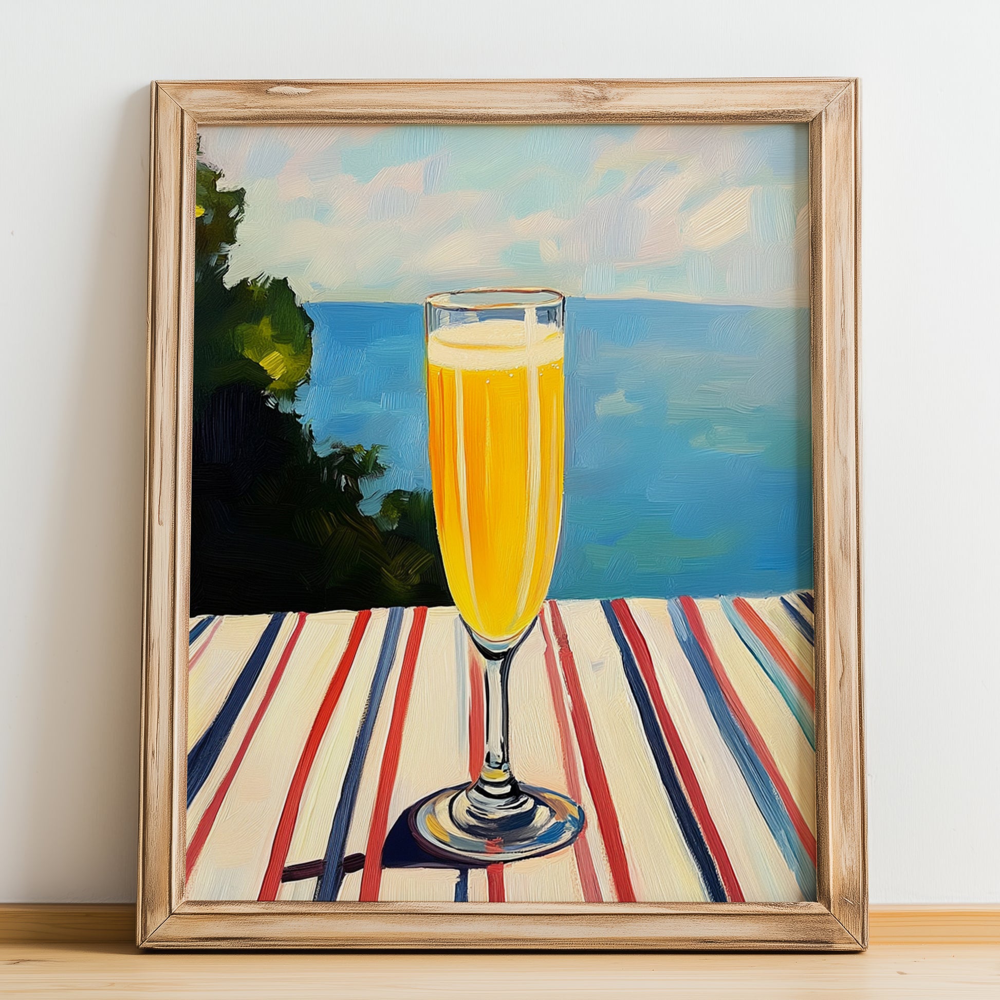Mimosa – French Coastal Table, French Cocktail Poster, no-text version framed in wood